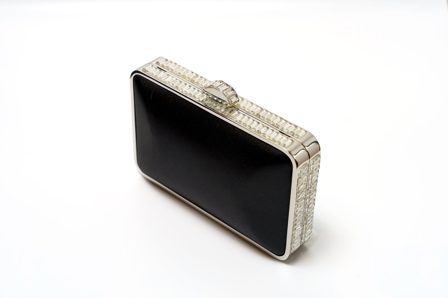 Black Satin Clutch with Jewelled Detail