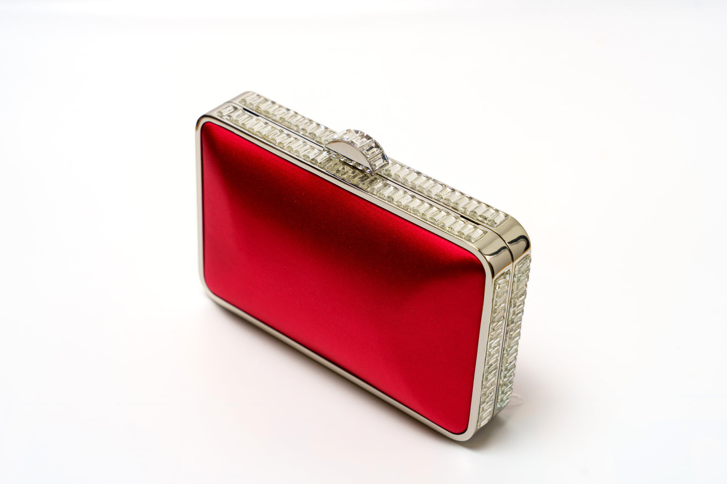 Red Satin Clutch with Jewelled Detail