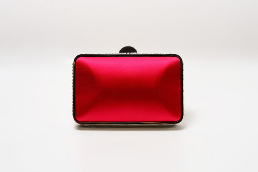 Red Satin Clutch with Jewelled Detail