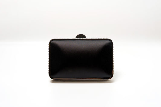Black Satin Clutch with Jewelled Detail
