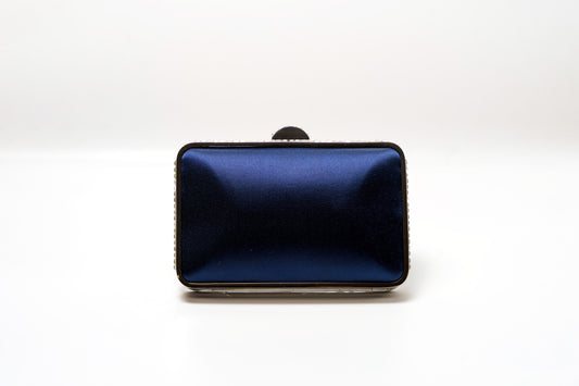 Navy Blue Satin Clutch with Jewelled Detail