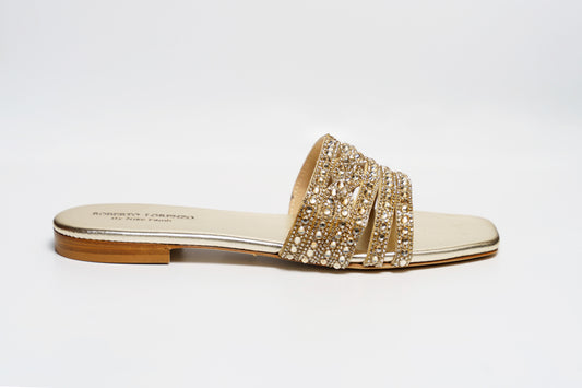 Gold Jewelled Plantino Flat Sandals
