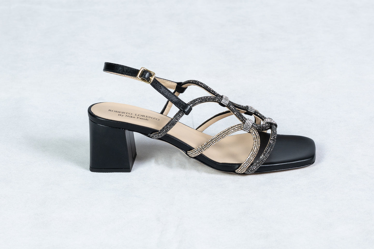 Nappa Nero Crossed Diamonte Heeled Sandals