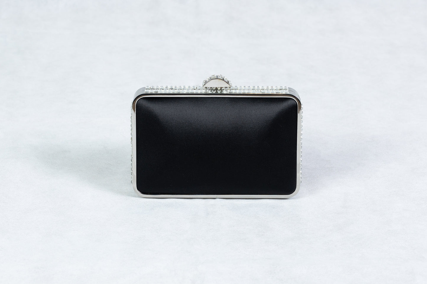 Black Satin Diamonte Clutch Bag