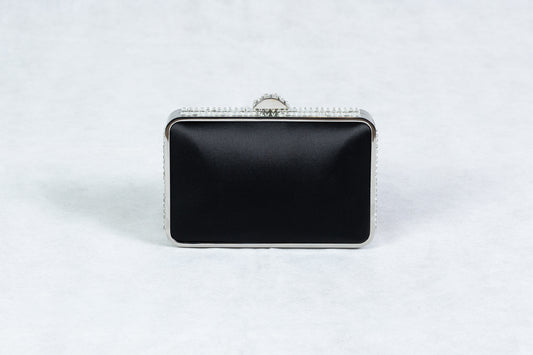 Black Satin Diamonte Clutch Bag